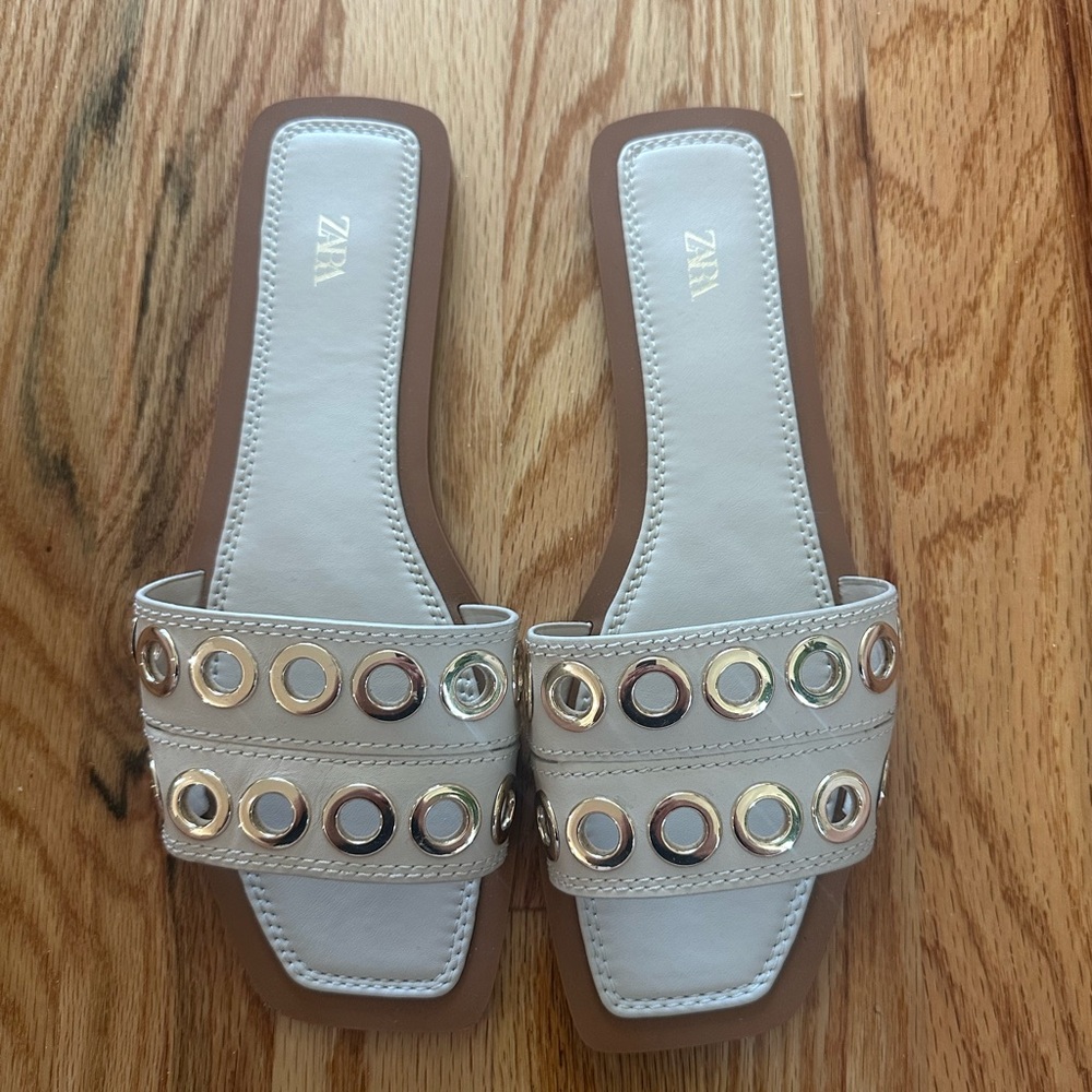 Zara Cream Sandals with Gold Accents